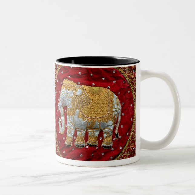 Embellished Indian Elephant Red and Gold Two-Tone Coffee Mug (Right)