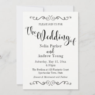 Embellished Modern Elegant Black Text Wedding Invitation