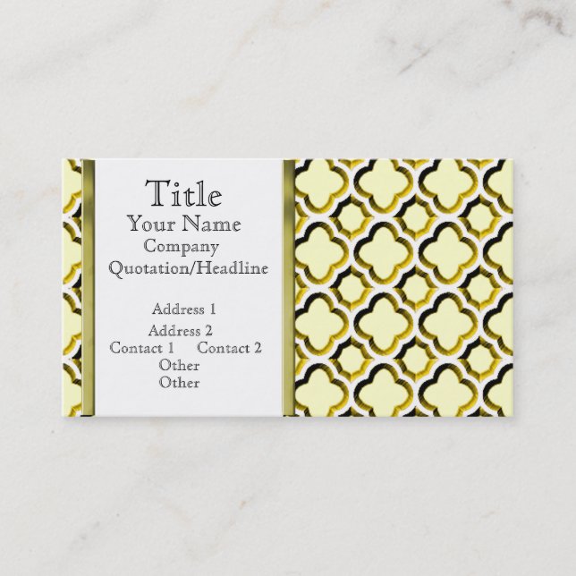 Embellished Moroccan Trellis (Gold) (Monogram) Business Card (Front)