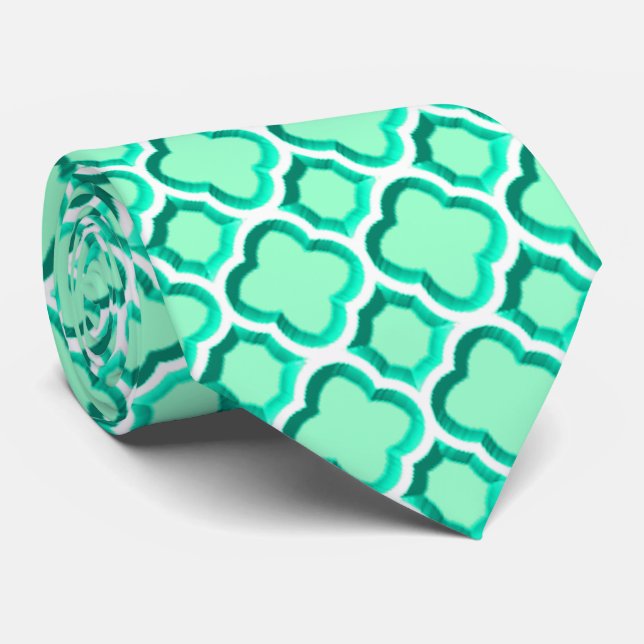 Embellished Moroccan Trellis (Turquoise) Tie (Rolled)
