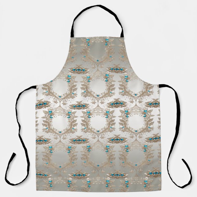 Embellishing Gold Blue Stones Apron (Front)