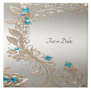 Embellishing Gold Blue Stones Ceramic Tile