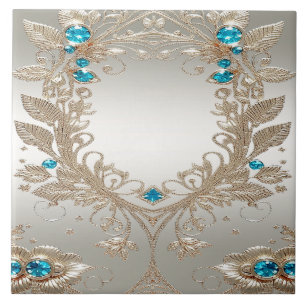 Embellishing Gold Blue Stones Ceramic Tile