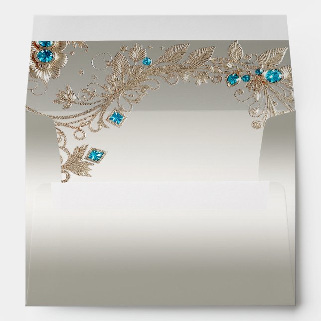 Embellishing Gold Blue Stones Envelope (Back (Bottom))