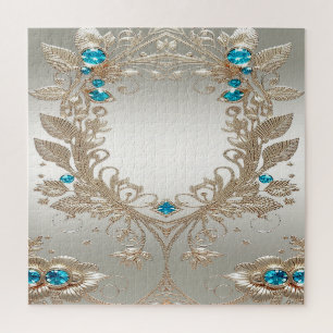 Embellishing Gold Blue Stones Jigsaw Puzzle