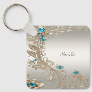 Embellishing Gold Blue Stones Keychain