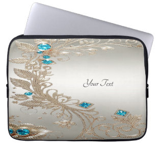 Embellishing Gold Blue Stones Laptop Sleeve