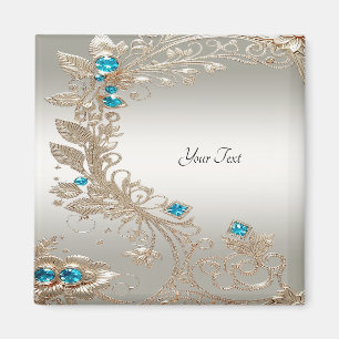 Embellishing Gold Blue Stones Magnet