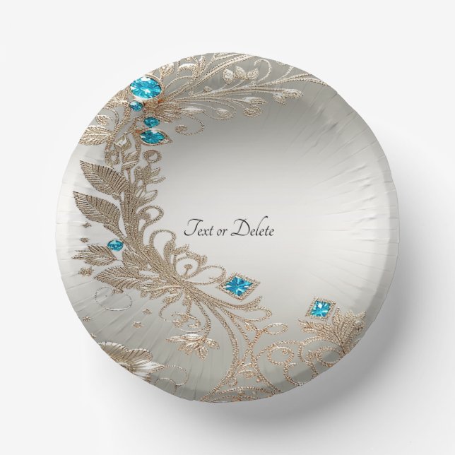 Embellishing Gold Blue Stones Paper Bowls Plate (Front)