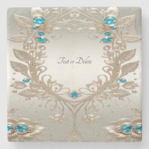 Embellishing Gold Blue Stones Stone Coaster