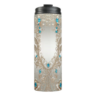 Embellishing Gold Blue Stones Thermal Tumbler