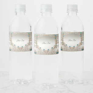 Embellishing Gold Blue Stones Water Bottle Label