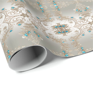 Embellishing Gold Blue Stones Wrapping Paper