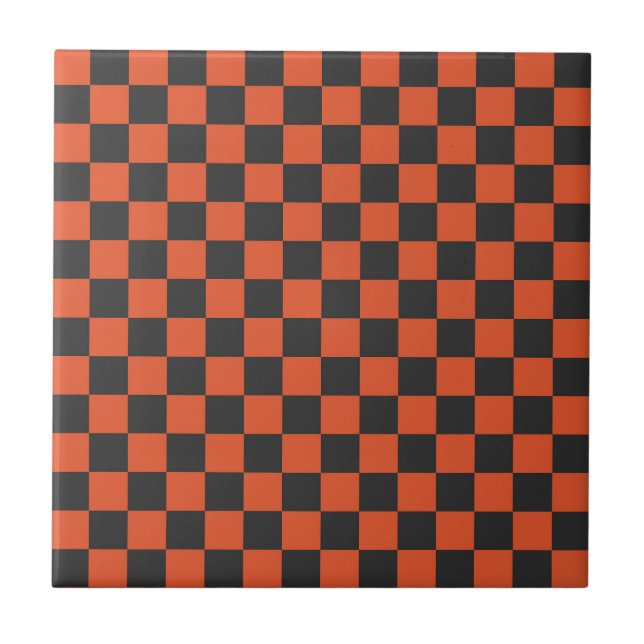Ember and ash chequerboard pattern ceramic tile (Front)