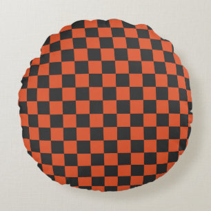 Ember and ash chequerboard pattern round cushion