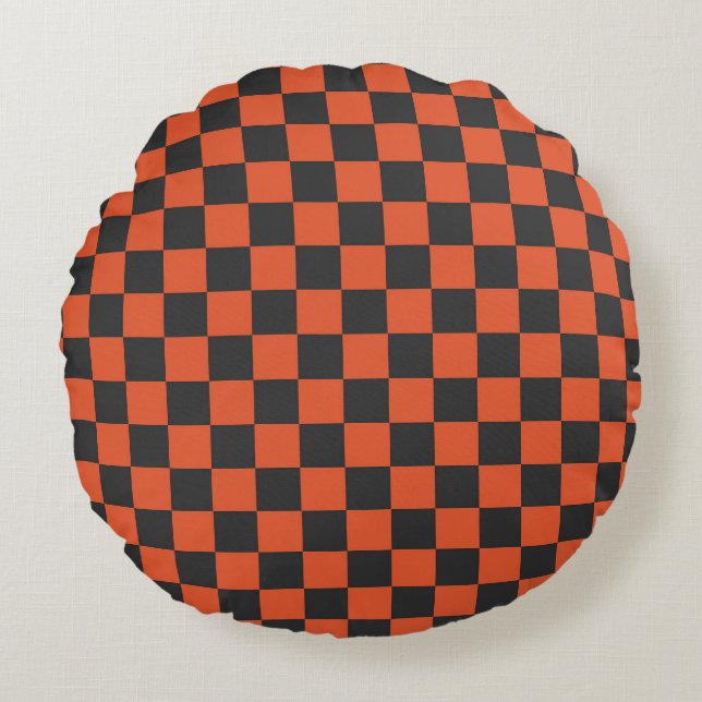 Ember and ash chequerboard pattern round cushion (Front)