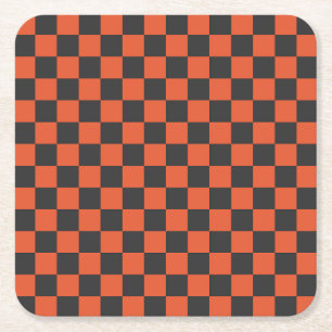 Ember and ash chequerboard pattern square paper coaster