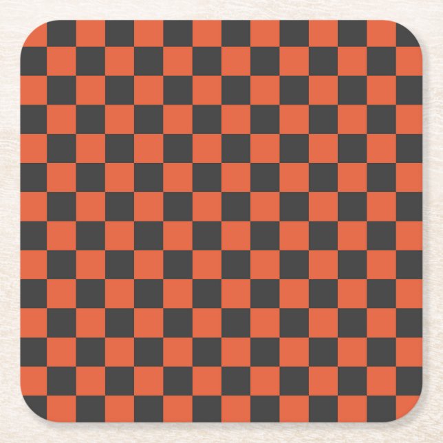 Ember and ash chequerboard pattern square paper coaster (Front)