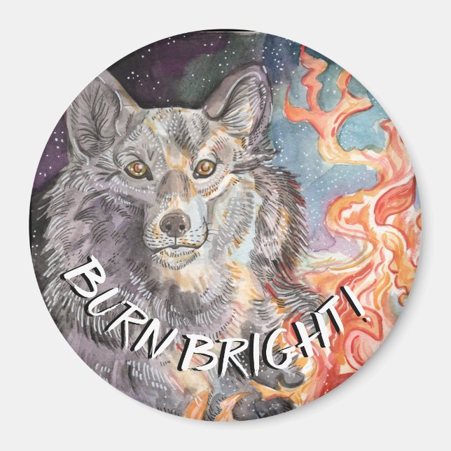 Ember Eyes Wolf Watercolor Magnet (Front)
