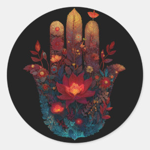 Ember Lotus Hamsa Hand Design Classic Round Sticker