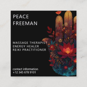 Ember Lotus Hamsa Hand Design Square Business Card