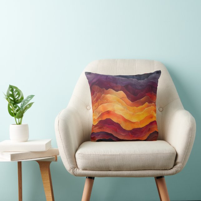 Ember Strata – Abstract Layers of Earth and Fire Cushion (Chair)