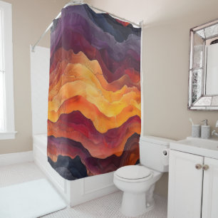 Ember Strata – Abstract Layers of Earth and Fire Shower Curtain