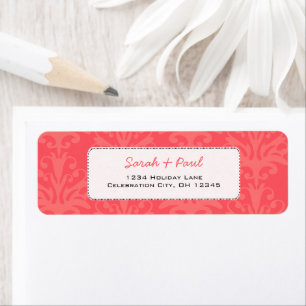 Emberglow Pinkish Coral Damask Return Address Label
