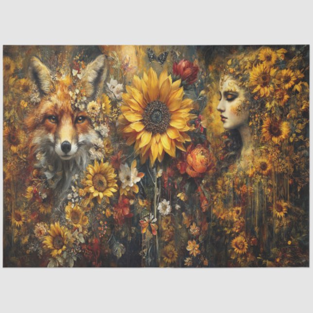 Ember's Of Autumn Fox Collage Tissue Paper (Front)