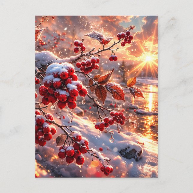 Embers of Winter Red Berries Snow Postcard (Front)