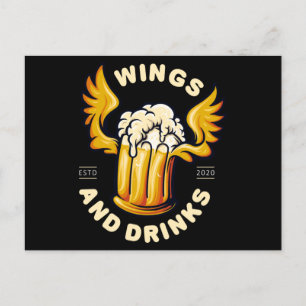 Emblem beer drinks and wings postcard