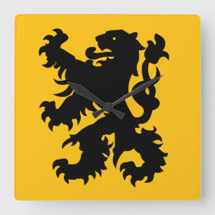 Emblem of Flemish Lion Square Wall Clock