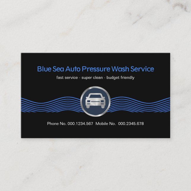 Emboss Blue Water Waves Car Wash Business Card (Front)