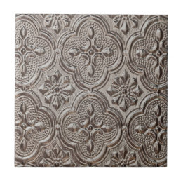 Emboss Style Silver Grey Medallion Ceramic Tile