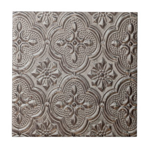 Emboss Style Silver Grey Medallion Ceramic Tile