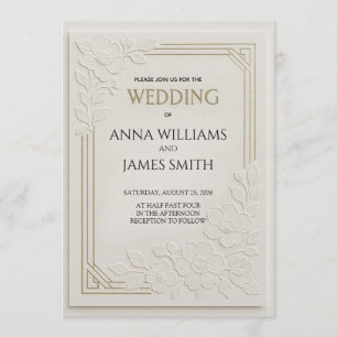 Embossed Art Deco Floral Wedding Invitation