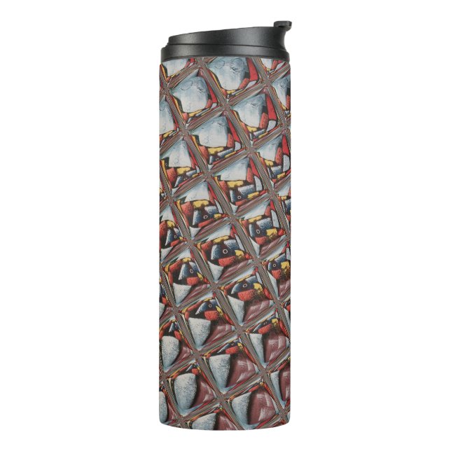 Embossed Ash Grey Maroon Chequered: A Modern Art Thermal Tumbler (Rotated Left)