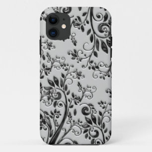 Embossed Black Swirly Floral iPhone 11 Case