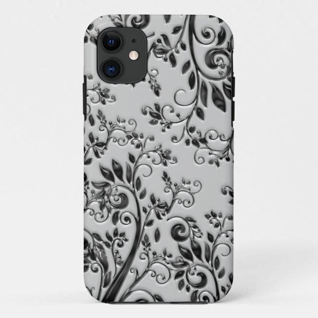 Embossed Black Swirly Floral Case-Mate iPhone Case (Back)