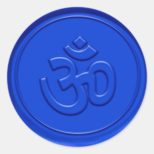 Embossed Blue Om Sign Classic Round Sticker