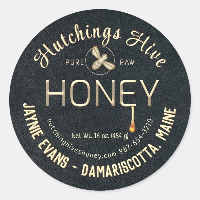 Embossed Bronze Dripping Honey Label with Bee      (Front)