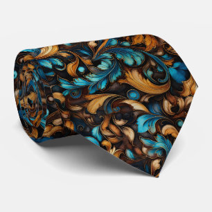 Embossed Brown And Gold Design Tie