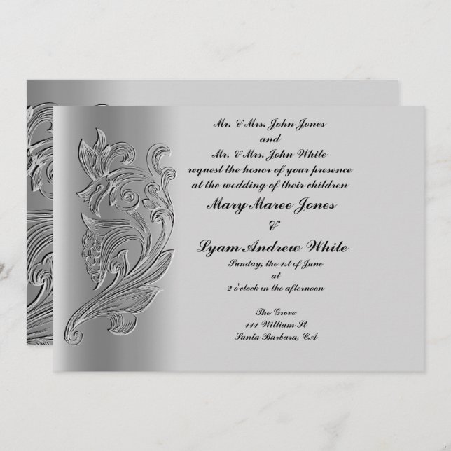Embossed  Classic Wedding invitation (Front/Back)