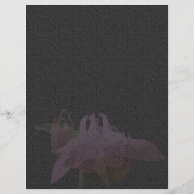 Embossed Columbine Black Floral Scrapbook Paper (Front)