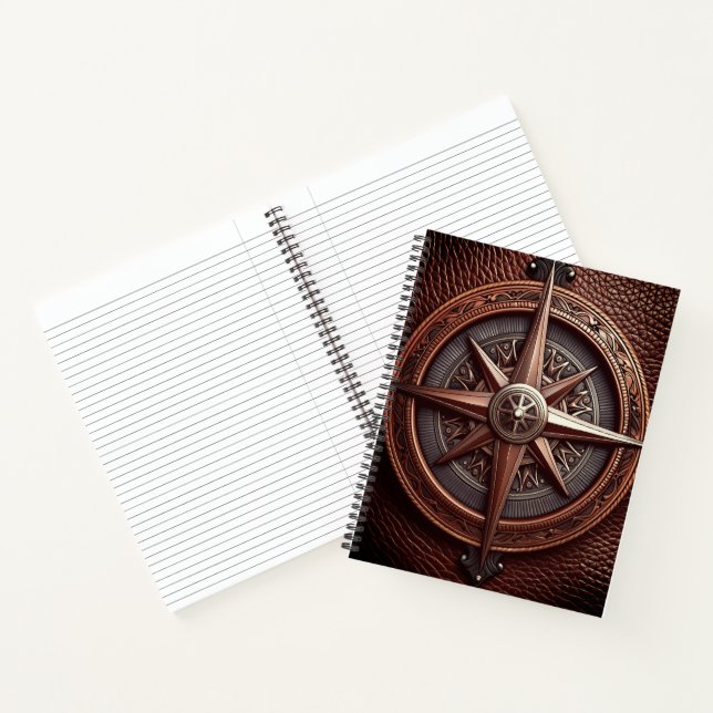 Embossed compass on leather look notebook (Inside)