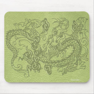 Embossed Dragon on Lime Green Leather Texture Mouse Pad