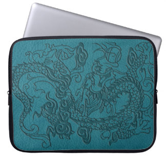 Embossed Dragon On Teal Leather print Laptop Sleeve