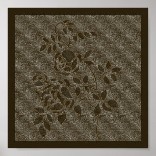 Embossed Effect Brown Stencil Roses Floral  Poster