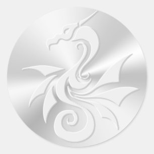 Embossed-effect Tribal Dragon Classic Round Sticker