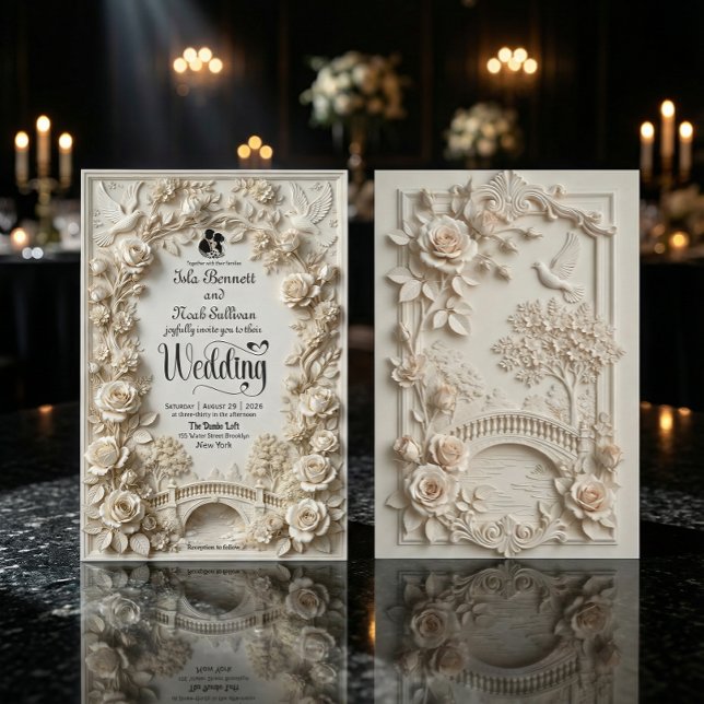 Embossed Faux Stone Romantic Black-Tie Wedding Invitation (Creator Uploaded)